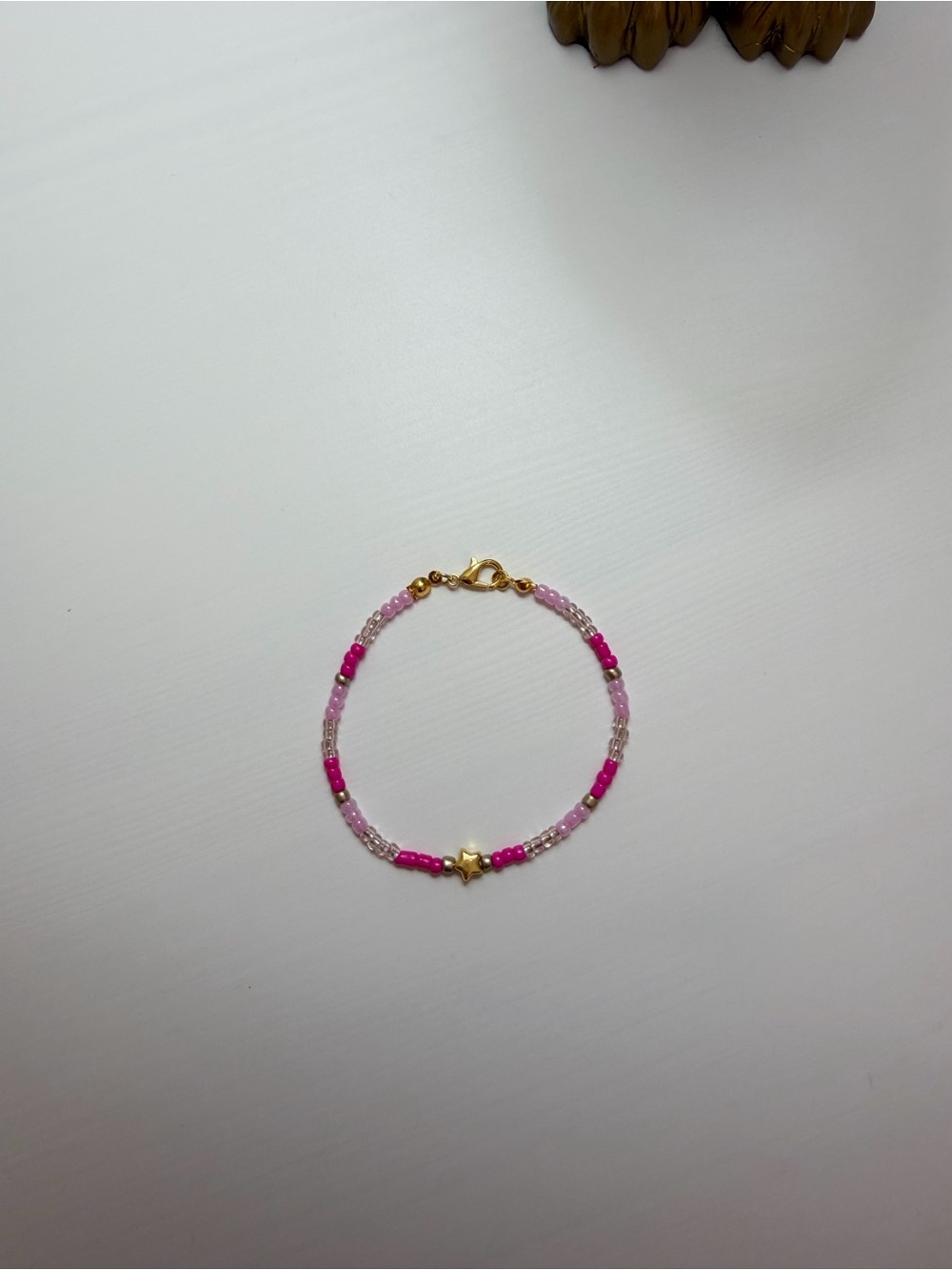 Delicate Pink Beaded Star Bracelet - Gold Accent